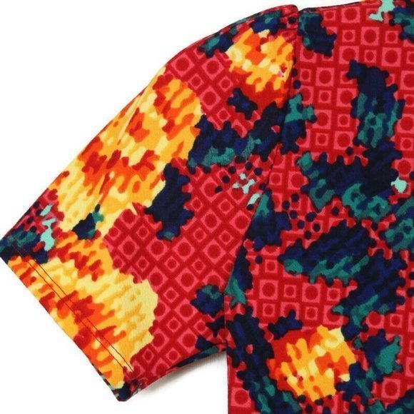 LuLaRoe Amelia Dress‎ Red Yellow Orange Floral Roses Pockets M Medium - Picture 7 of 12